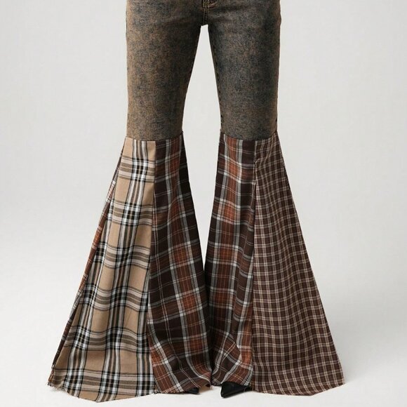 Multicolor Casual Women's Boho Hippie Bell Bottom Jeans - Picture 4 of 6